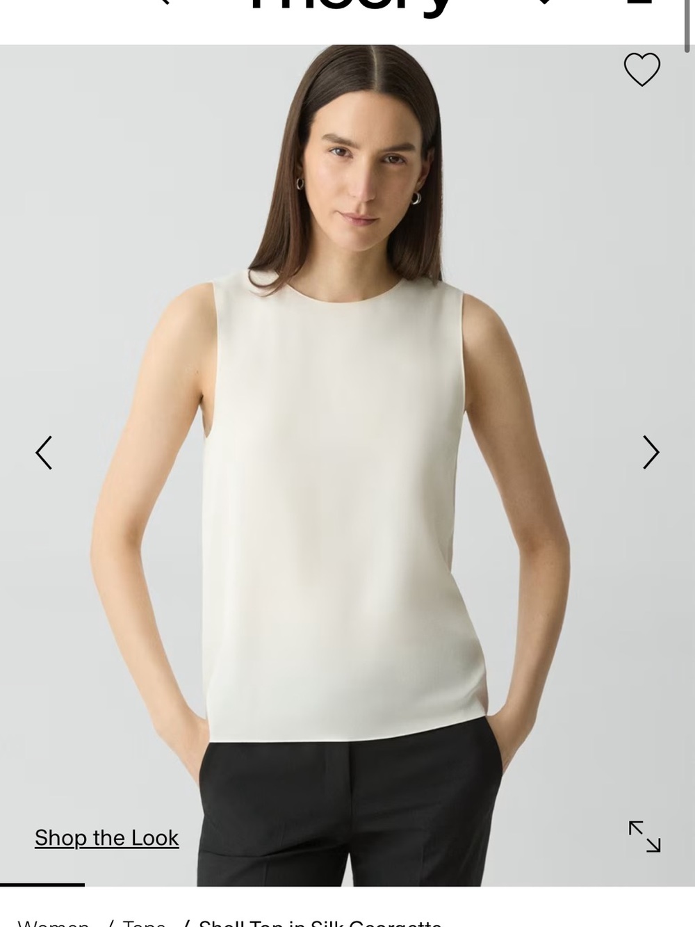 Theory Shell Top in Silk Georgette, Ivory, Small (new without tags)